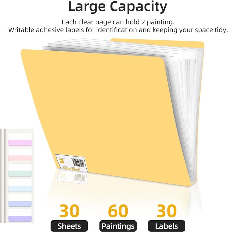 HOWUKE A3 Diamond Painting Storage Book, 60 Views Art Portfolio Presentations Folder with 30 Pages Protectors, 17.3x12.8in Yellow - Image 2